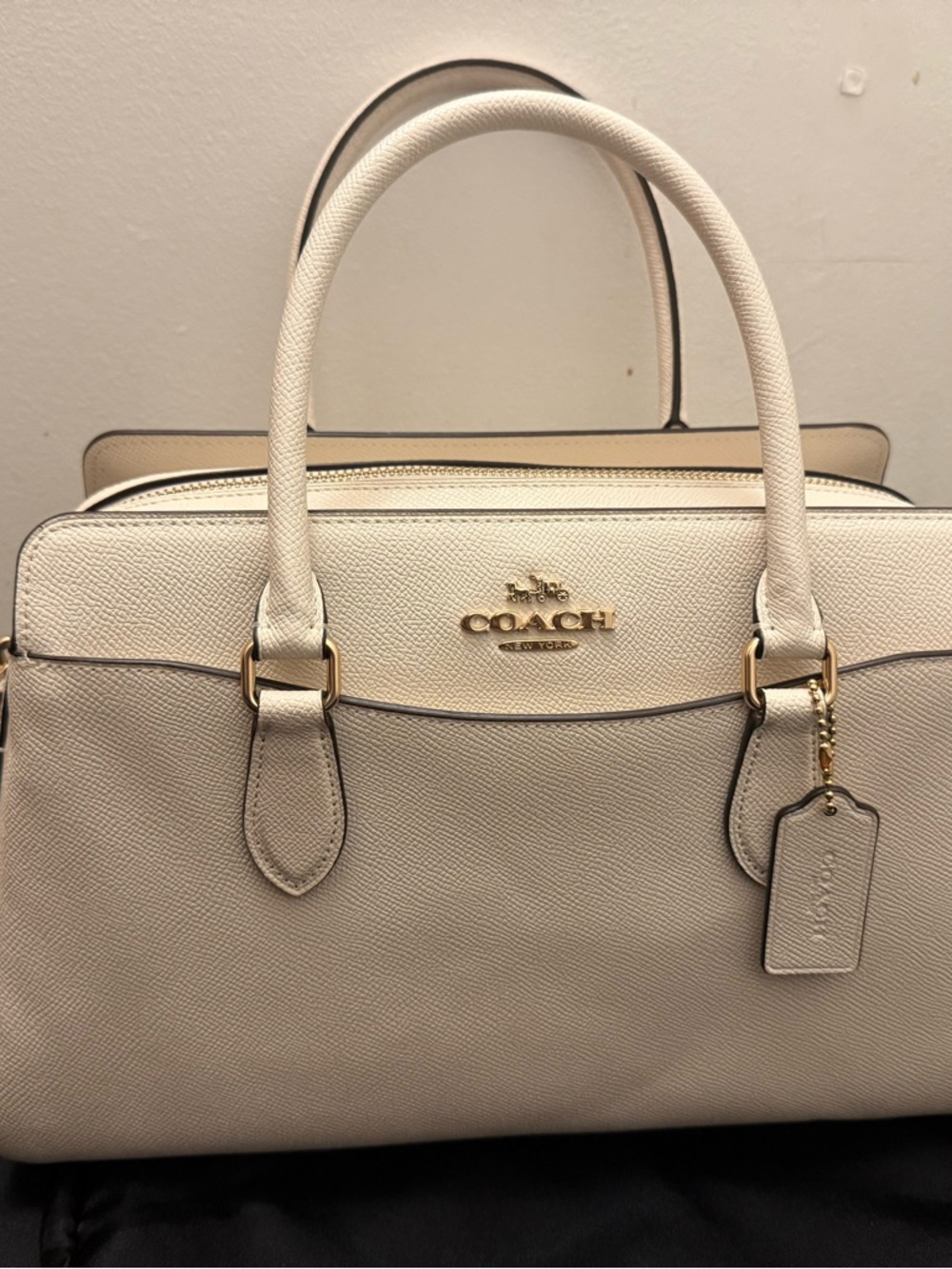 Coach Darcy Carryall Chalk | Cream Pebbled Leather Satchel with Gold Hardware